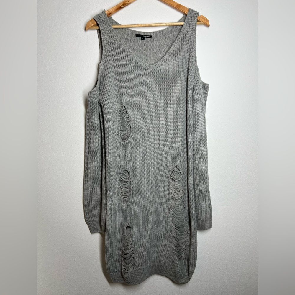 Tally Waijl Cold-Shoulder Women Chunky Knitted Destroyed Rip Jumper Dress Size L